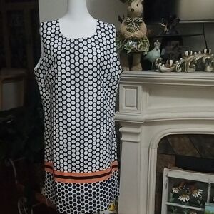 Polka Dot Sleeveless Dress with Orange Accent